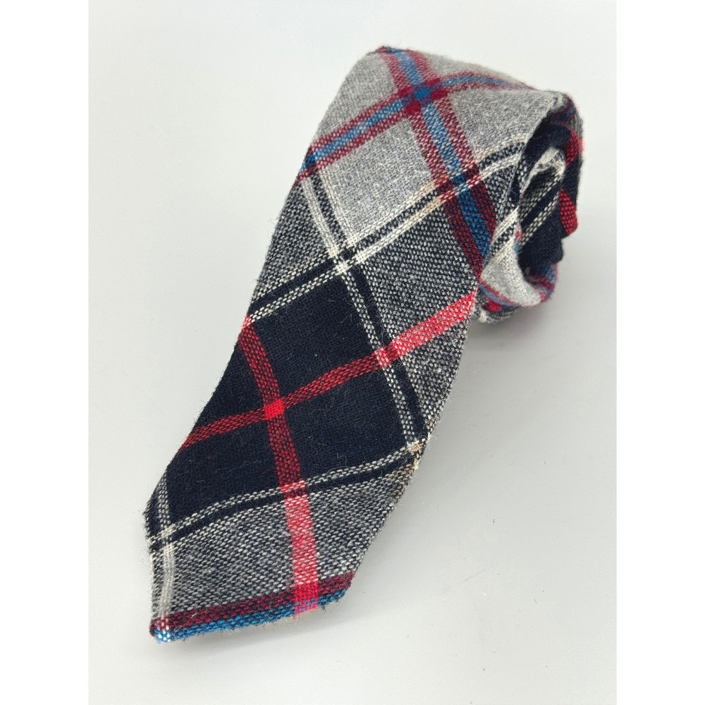 Preppy Plaid Necktie Mens OS Gray Black Red Wool Wembley